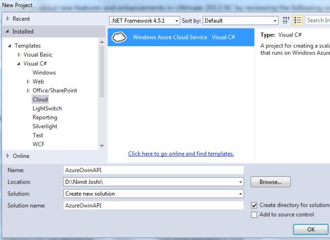 Window azure cloud service